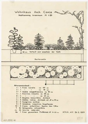 Garten Wohnhaus Conle, Duisburg: Pflanzplan Innenraum 1:20