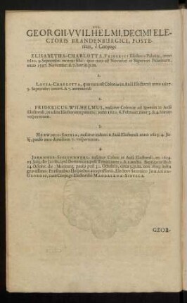 Georgii-Wilhelmi, Decimi Electoris Brandenburgici, Posteritas, e Coniuge