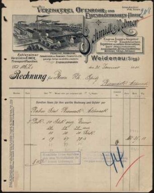 Firmenbriefkopf Schmidt & Melmer, Verzinkerei, Ofenrohr-, Eisenblechwaaren - Fabrik