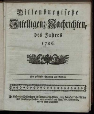 1786: Dillenburgische Intelligenz-Nachrichten, des Jahres 1786