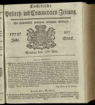 20tes Stueck, Montag den 17ten May 1773