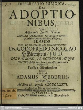 Dissertatio Juridica, De Adoptionibus