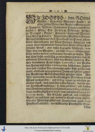 Wir JOSEPH, von Gottes Gnaden, Erwählter Römischer Kaiser...