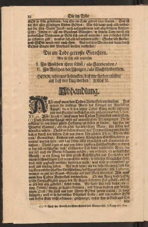 Die im Tode getroste Gerechten ... Abhandlung