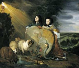 Bildnis eines Ehepaars, vermutlich Johann Wilhelm Petersen und Johanna Eleonora von Merlau, mit einer Allegorie des Glaubens