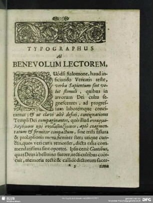Typographus Ad Benevolum Lectorem