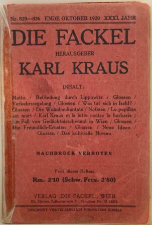 Die Fackel, Oktober 1929