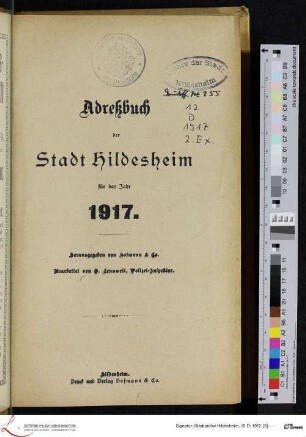 1917: [1917] Adreßbuch der Stadt Hildesheim : für das Jahr 1917