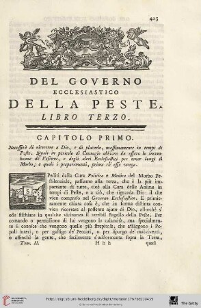 Libro terzo: Del Governo ecclesiastico della peste