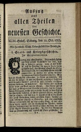 XLIII. Stück, Coburg, den 22. Oct. 1757.