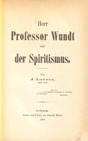 Herr Professor Wundt und der Spiritismus
