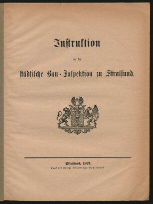 Instruktion für die Städtische Bau-Inspektion zu Stralsund
