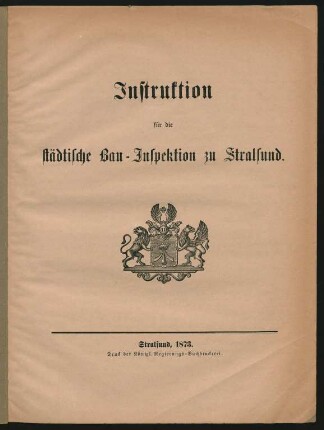 Instruktion für die Städtische Bau-Inspektion zu Stralsund