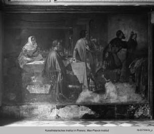 Michelangelo malt mit Kohle an die Wand in seinem Hause in Settignano - Michelangelo disegna a carbone sul muro dell sua villa a Settignano
