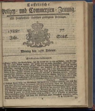 7tes Stueck, Montag den 18ten Februar. 1788
