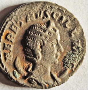 Römische Münze, Nominal Antoninian, Prägeherr Traianus Decius für Herennia Etruscilla, Prägeort Rom, Original