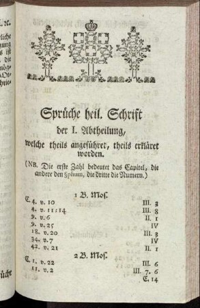 Sprüche heil. Schrift der I. Abtheilung, welche theils angeführet, theils erkläret worden.