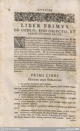 LIBER PRIMUS. DE OCULO, EJUS OBJECTO, ET RADIO VISIONIS RECTO.