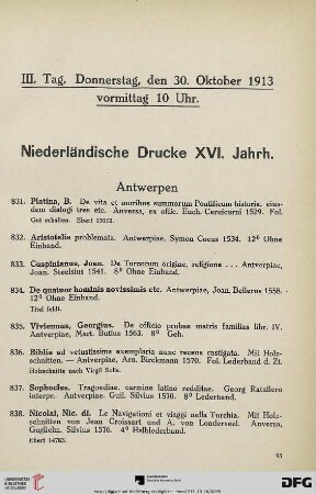 III. Tag. Donnerstag, den 30. Oktober 1913 (Nr. 831-1318)