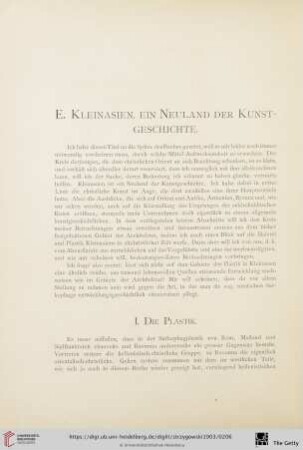 E. Kleinasien, ein Neuland der Kunstgeschichte