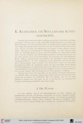 E. Kleinasien, ein Neuland der Kunstgeschichte