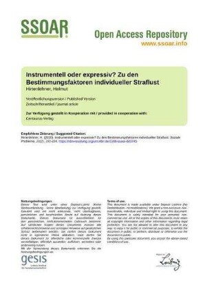 Instrumentell oder expressiv? Zu den Bestimmungsfaktoren individueller Straflust