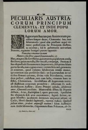 Peculiaris Austriacorum Principum Clementia, Et Inde Populorum Amor.