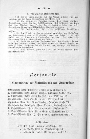 Personale des Frauenvereins zur Unterstützung der Armenpflege.