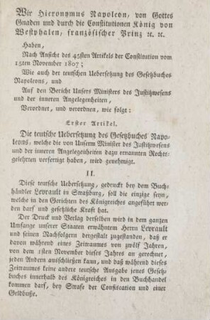 Wir Hieronymus Napoleon, ...