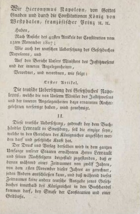 Wir Hieronymus Napoleon, ...