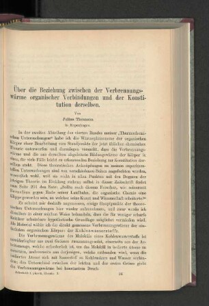Über die Beziehung zwischen der Verbrennungswärme organischer Verbindungen und der Konstitution derselben.