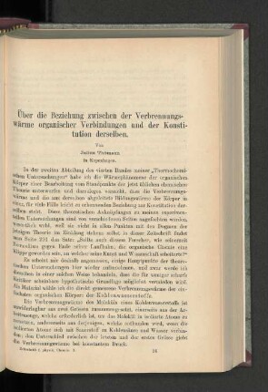 Über die Beziehung zwischen der Verbrennungswärme organischer Verbindungen und der Konstitution derselben.