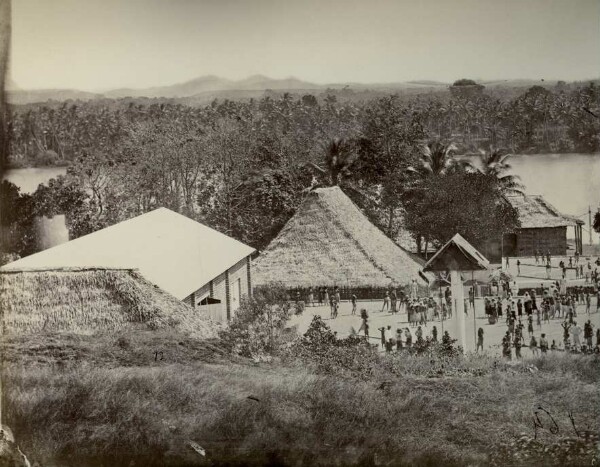 Landscape with crowds of people