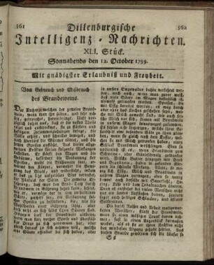 XLI. Stück. Sonnabends den 12. October 1799.