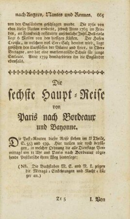 Die sechste Haupt-Reise von Paris nach Bordeaur und Bayonne.