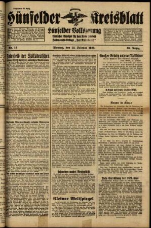 Ausgabe vom Montag, den 12. Februar 1940.