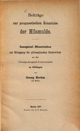 Beiträge zur geologischen Kenntnis der Hilsmulde : Inaug. Diss. d. Univ. Goettingen