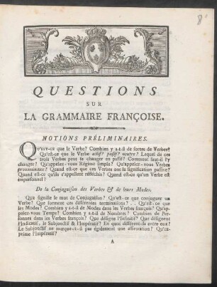 Questions Sur La Grammaire Françoise
