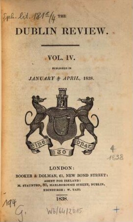 Dublin review : a quarterly and critical journal. 1838,1 = Vol. 4