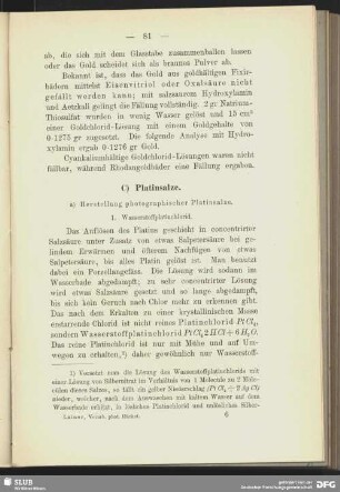 a) Herstellung photographischer Platinsalze