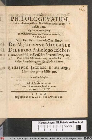 Philologematum, circa historiam passionis Dominicae occurrentium, fasciculus