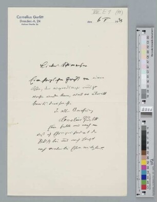 Brief an Fritz Schumacher