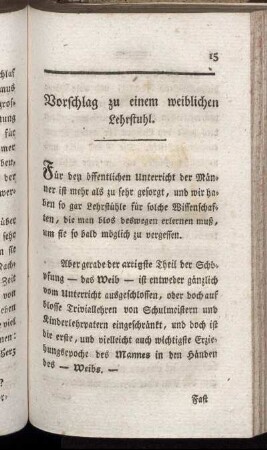 Vorschlag zu einem weiblichen Lehrstuhl.