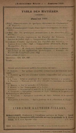 Table des matières. Janvier 1899.
