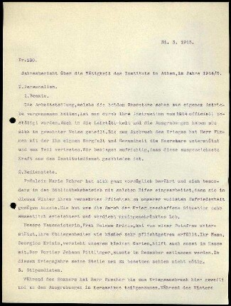 Jahresbericht über die Tätigkeit des Instituts in Athen im Jahre 1914/1915