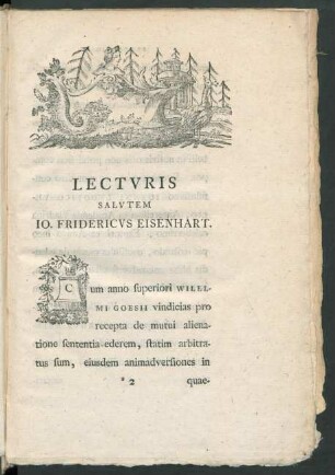 Lecturis Salutem Jo. Fridericus Eisenhart