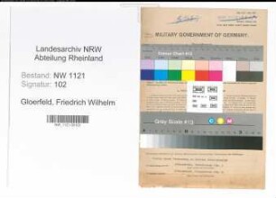 Entnazifizierung Friedrich Wilhelm Gloerfeld , geb. 18.08.1908 (Bueroangestellter)
