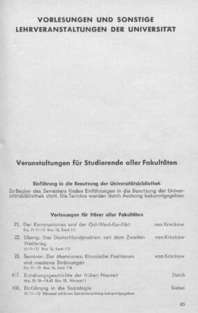 Vorlesungen und sonstige Lehrveranstaltungen