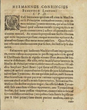 Hermannus Conringius Benevolo Lectori ...