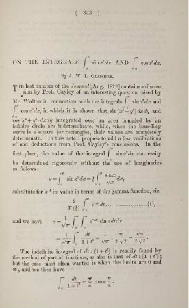 On the integrals ... and ... .